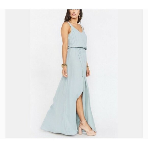 Show me your MuMu split Maxi dress SMALL sage Bridesmaid sleeveless - Picture 1 of 10